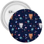 Cute Astronaut Cat With Star Galaxy Elements Seamless Pattern 3  Buttons