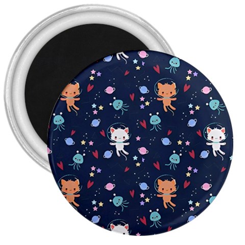 Cute Astronaut Cat With Star Galaxy Elements Seamless Pattern 3  Magnets from ArtsNow.com Front