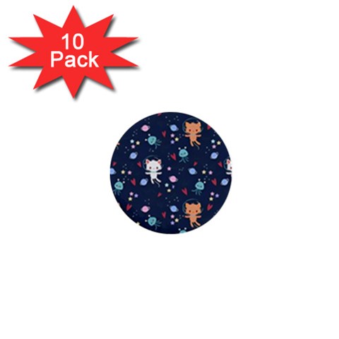 Cute Astronaut Cat With Star Galaxy Elements Seamless Pattern 1  Mini Buttons (10 pack)  from ArtsNow.com Front