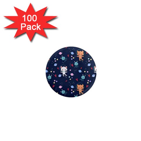 Cute Astronaut Cat With Star Galaxy Elements Seamless Pattern 1  Mini Magnets (100 pack)  from ArtsNow.com Front