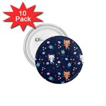 Cute Astronaut Cat With Star Galaxy Elements Seamless Pattern 1.75  Buttons (10 pack)