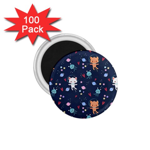 Cute Astronaut Cat With Star Galaxy Elements Seamless Pattern 1.75  Magnets (100 pack)  from ArtsNow.com Front