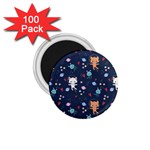 Cute Astronaut Cat With Star Galaxy Elements Seamless Pattern 1.75  Magnets (100 pack) 