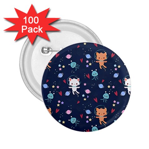 Cute Astronaut Cat With Star Galaxy Elements Seamless Pattern 2.25  Buttons (100 pack)  from ArtsNow.com Front