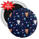 Cute Astronaut Cat With Star Galaxy Elements Seamless Pattern 3  Magnets (10 pack) 