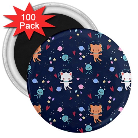 Cute Astronaut Cat With Star Galaxy Elements Seamless Pattern 3  Magnets (100 pack) from ArtsNow.com Front