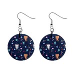 Cute Astronaut Cat With Star Galaxy Elements Seamless Pattern Mini Button Earrings