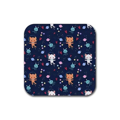Cute Astronaut Cat With Star Galaxy Elements Seamless Pattern Rubber Coaster (Square) from ArtsNow.com Front