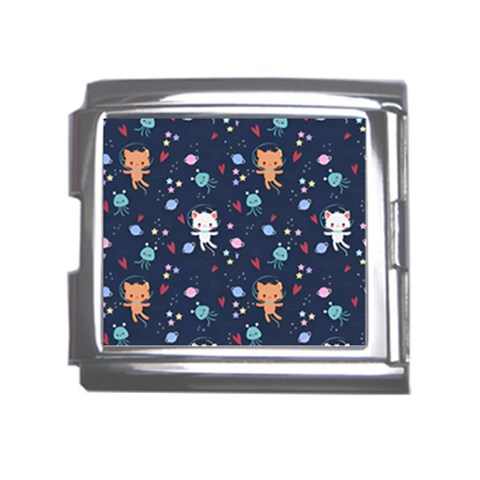 Cute Astronaut Cat With Star Galaxy Elements Seamless Pattern Mega Link Italian Charm (18mm) from ArtsNow.com Front
