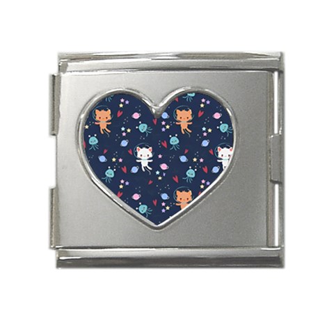 Cute Astronaut Cat With Star Galaxy Elements Seamless Pattern Mega Link Heart Italian Charm (18mm) from ArtsNow.com Front