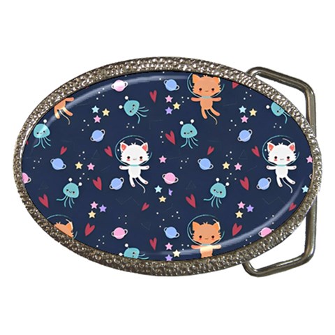 Cute Astronaut Cat With Star Galaxy Elements Seamless Pattern Belt Buckles from ArtsNow.com Front