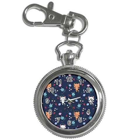 Cute Astronaut Cat With Star Galaxy Elements Seamless Pattern Key Chain Watches from ArtsNow.com Front