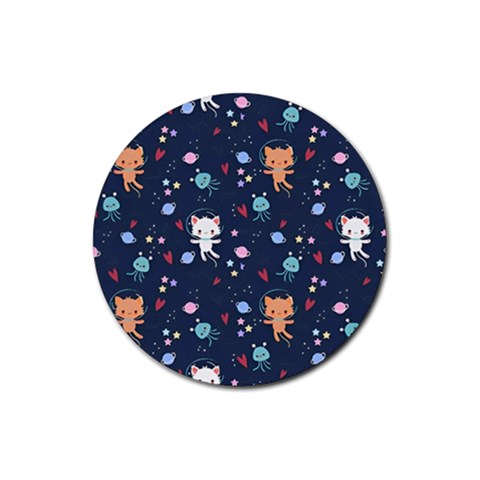 Cute Astronaut Cat With Star Galaxy Elements Seamless Pattern Rubber Coaster (Round) from ArtsNow.com Front