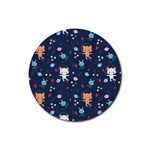 Cute Astronaut Cat With Star Galaxy Elements Seamless Pattern Rubber Round Coaster (4 pack)
