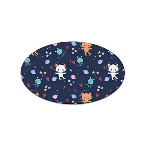 Cute Astronaut Cat With Star Galaxy Elements Seamless Pattern Sticker (Oval) from ArtsNow.com Front