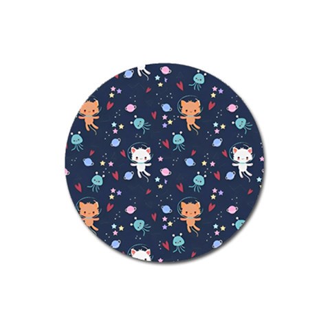 Cute Astronaut Cat With Star Galaxy Elements Seamless Pattern Magnet 3  (Round) from ArtsNow.com Front