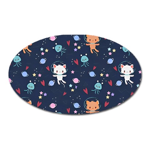 Cute Astronaut Cat With Star Galaxy Elements Seamless Pattern Oval Magnet from ArtsNow.com Front