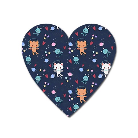 Cute Astronaut Cat With Star Galaxy Elements Seamless Pattern Heart Magnet from ArtsNow.com Front