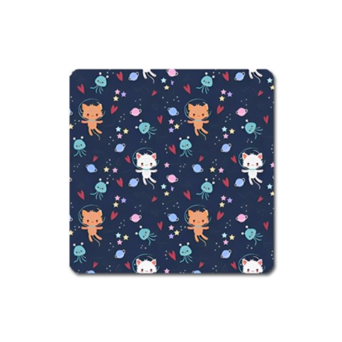 Cute Astronaut Cat With Star Galaxy Elements Seamless Pattern Square Magnet from ArtsNow.com Front