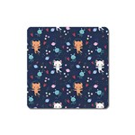 Cute Astronaut Cat With Star Galaxy Elements Seamless Pattern Square Magnet