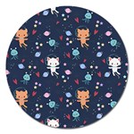 Cute Astronaut Cat With Star Galaxy Elements Seamless Pattern Magnet 5  (Round)