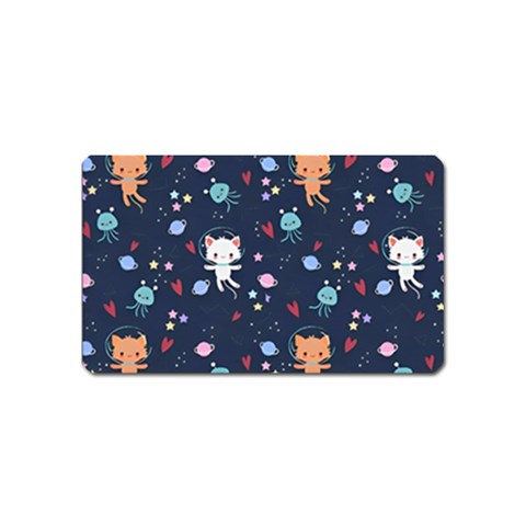 Cute Astronaut Cat With Star Galaxy Elements Seamless Pattern Magnet (Name Card) from ArtsNow.com Front