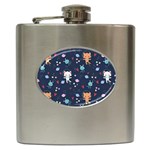 Cute Astronaut Cat With Star Galaxy Elements Seamless Pattern Hip Flask (6 oz)