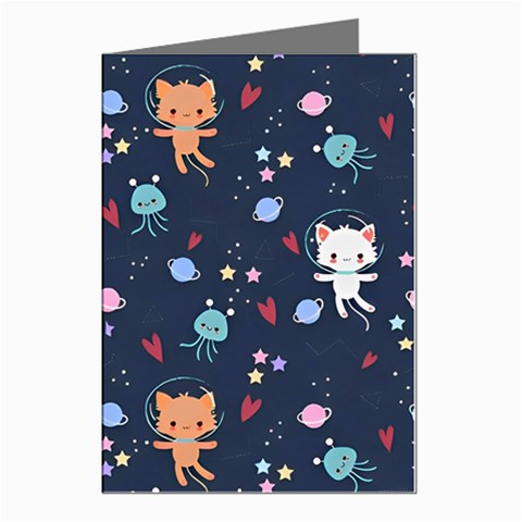 Cute Astronaut Cat With Star Galaxy Elements Seamless Pattern Greeting Cards (Pkg of 8) from ArtsNow.com Left