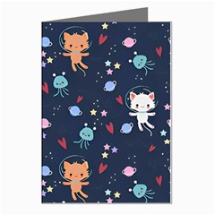Cute Astronaut Cat With Star Galaxy Elements Seamless Pattern Greeting Cards (Pkg of 8) from ArtsNow.com Left
