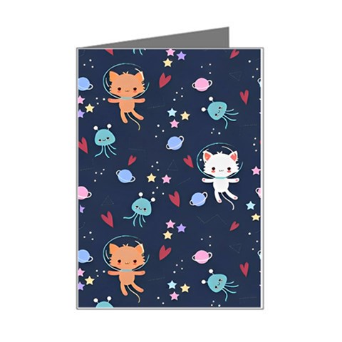 Cute Astronaut Cat With Star Galaxy Elements Seamless Pattern Mini Greeting Card from ArtsNow.com Left