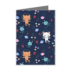 Cute Astronaut Cat With Star Galaxy Elements Seamless Pattern Mini Greeting Card from ArtsNow.com Left