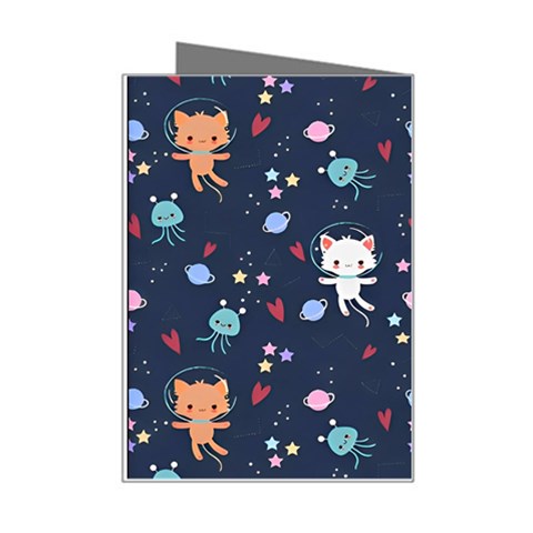 Cute Astronaut Cat With Star Galaxy Elements Seamless Pattern Mini Greeting Card from ArtsNow.com Right