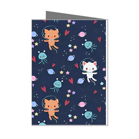 Cute Astronaut Cat With Star Galaxy Elements Seamless Pattern Mini Greeting Cards (Pkg of 8) from ArtsNow.com Left