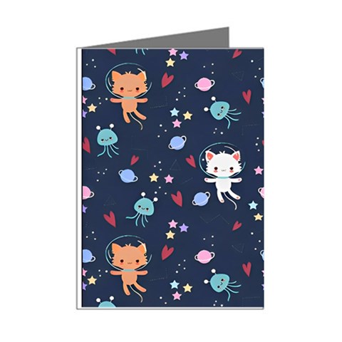 Cute Astronaut Cat With Star Galaxy Elements Seamless Pattern Mini Greeting Cards (Pkg of 8) from ArtsNow.com Right