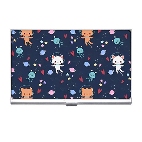 Cute Astronaut Cat With Star Galaxy Elements Seamless Pattern Business Card Holder from ArtsNow.com Front