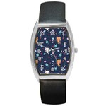 Cute Astronaut Cat With Star Galaxy Elements Seamless Pattern Barrel Style Metal Watch