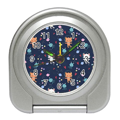 Cute Astronaut Cat With Star Galaxy Elements Seamless Pattern Travel Alarm Clock from ArtsNow.com Front