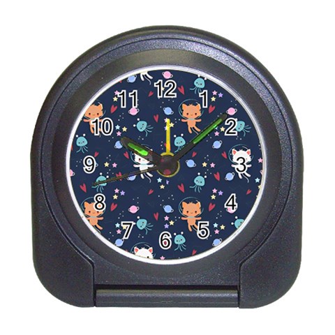Cute Astronaut Cat With Star Galaxy Elements Seamless Pattern Travel Alarm Clock from ArtsNow.com Front