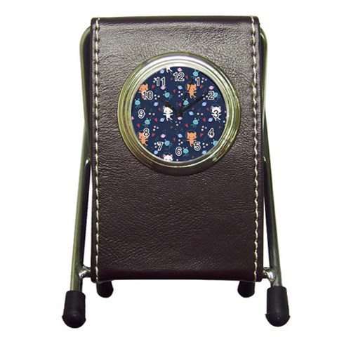 Cute Astronaut Cat With Star Galaxy Elements Seamless Pattern Pen Holder Desk Clock from ArtsNow.com Front