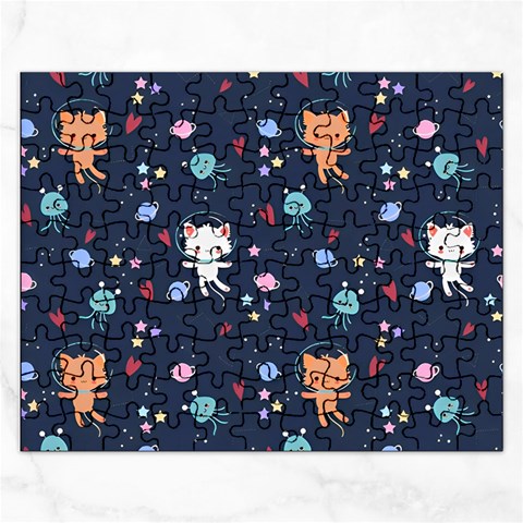 Cute Astronaut Cat With Star Galaxy Elements Seamless Pattern Rectangular Jigsaw Puzzl from ArtsNow.com Front