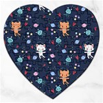 Cute Astronaut Cat With Star Galaxy Elements Seamless Pattern Jigsaw Puzzle (Heart)