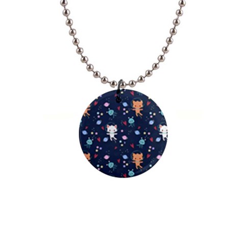 Cute Astronaut Cat With Star Galaxy Elements Seamless Pattern 1  Button Necklace from ArtsNow.com Front