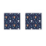 Cute Astronaut Cat With Star Galaxy Elements Seamless Pattern Cufflinks (Square)