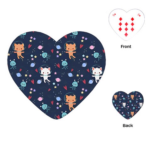 Cute Astronaut Cat With Star Galaxy Elements Seamless Pattern Playing Cards Single Design (Heart) from ArtsNow.com Front