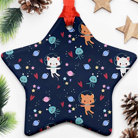 Cute Astronaut Cat With Star Galaxy Elements Seamless Pattern Star Ornament (Two Sides) from ArtsNow.com Back