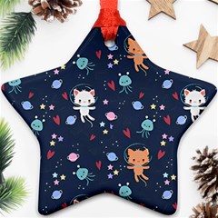 Cute Astronaut Cat With Star Galaxy Elements Seamless Pattern Star Ornament (Two Sides) from ArtsNow.com Back