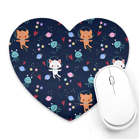 Cute Astronaut Cat With Star Galaxy Elements Seamless Pattern Heart Mousepad from ArtsNow.com Front