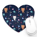 Cute Astronaut Cat With Star Galaxy Elements Seamless Pattern Heart Mousepad