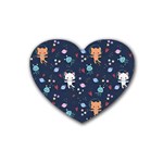 Cute Astronaut Cat With Star Galaxy Elements Seamless Pattern Rubber Coaster (Heart)