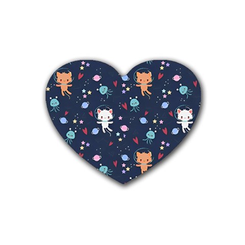 Cute Astronaut Cat With Star Galaxy Elements Seamless Pattern Rubber Heart Coaster (4 pack) from ArtsNow.com Front